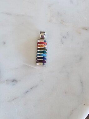 NEW Peru 950 Silver Rainbow Stone Inlay Pendant | Handmade Artisan Jewelry